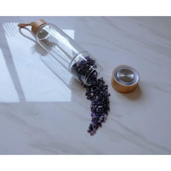 Üvegkulacs ametiszt ásvánnyal (bambusz)